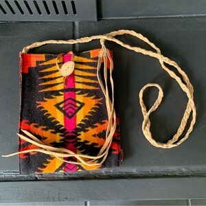 Aztec Wool + Leather Crossbody Purse- Black Pink Red Orange, rodeo